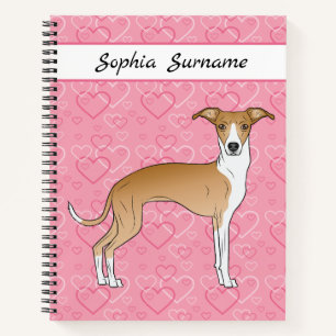 Cuaderno Galgo Italiano Cervato Y Blanco Sobre Corazones Ro
