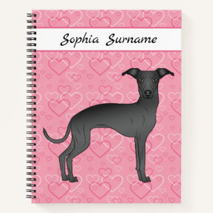 Cuaderno Galgo Italiano Negro Perro Bonito Sobre Corazones