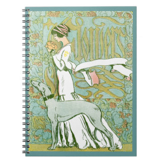 Cuaderno Galgo y señora de Nouveau del arte con la flor