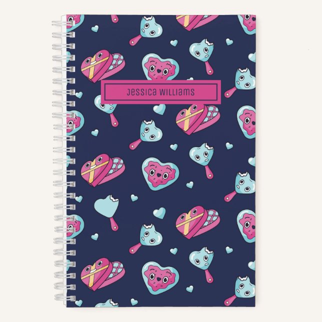 Cuaderno Galletas De Chocolate Con Corazón Bonito Patrón Po (Anverso)