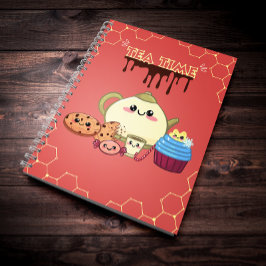 Cuaderno galletas kawaii y tiempo para té caliente