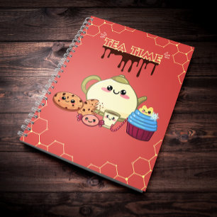 Cuaderno galletas kawaii y tiempo para té caliente
