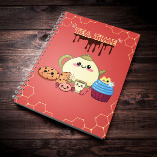 Cuaderno galletas kawaii y tiempo para té caliente