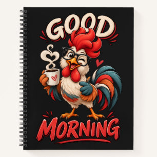 Cuaderno Gallina de dibujos animados linda con taza  