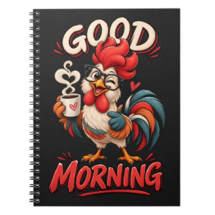 Cuaderno Gallina de dibujos animados linda con taza  