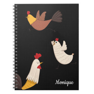 Cuaderno gallinas locas monograma moderno de granja