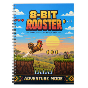 Cuaderno Gallo, Arte de Pixel Retro de 8 Bits