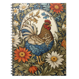 Cuaderno Gallo de Granja Antiguo y Flores de Margarita