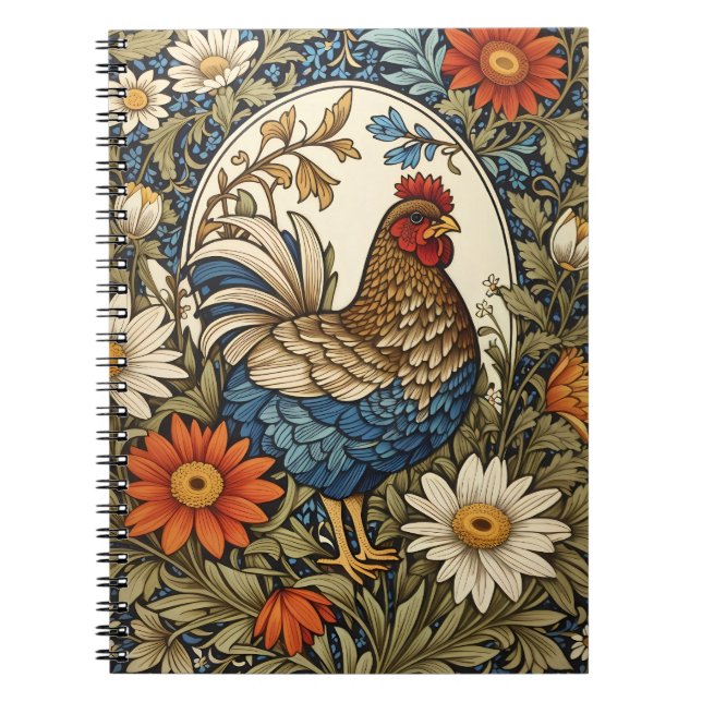 Cuaderno Gallo de Granja Antiguo y Flores de Margarita (Frente)