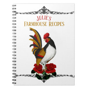 Cuaderno Gallo de granja campestre francesa rojo negro y do