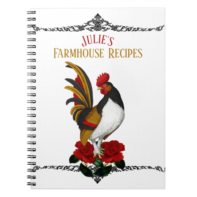 Cuaderno Gallo de granja campestre francesa rojo negro y do (Frente)
