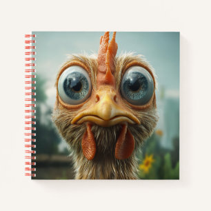 Cuaderno Gallo Divertido de Ojos Grandes en Primer Plano