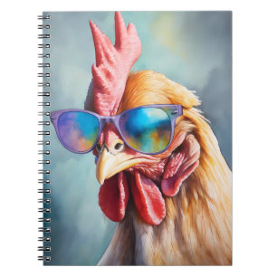 Cuaderno Gallo Divertido y Genial con Gafas de Sol Acuarela