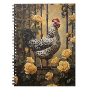 Cuaderno Gallo manchado con rosas amarillas pintura al óleo