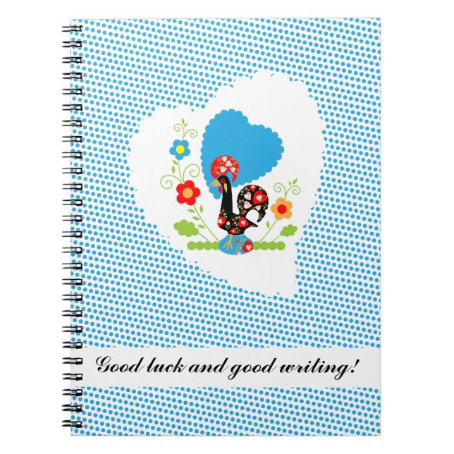 Cuaderno Gallo portugués con puntos de polka azul (Frente)