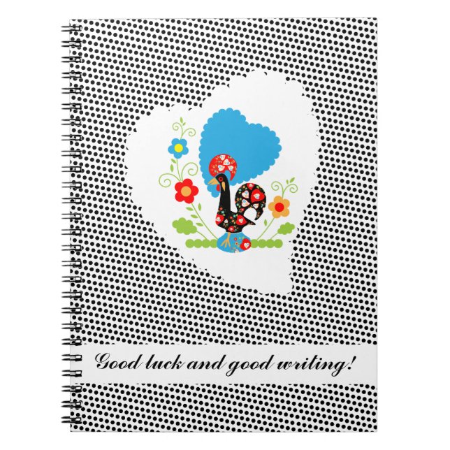 Cuaderno Gallo portugués con puntos de polka negro (Frente)