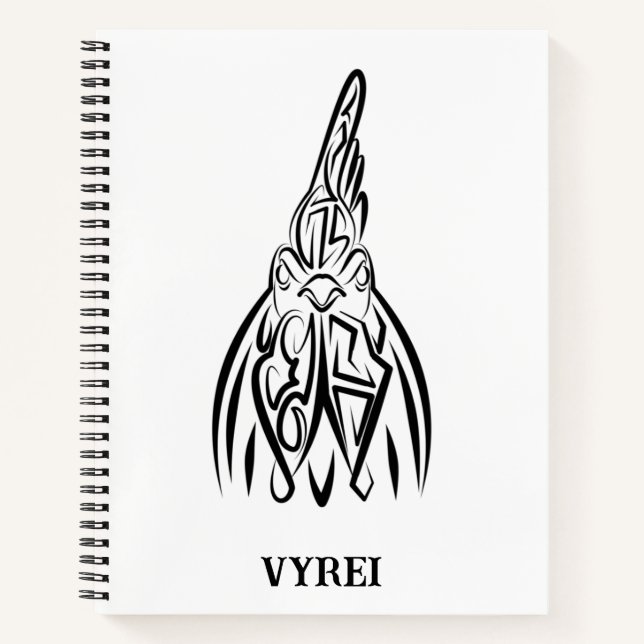 Cuaderno Gallo Tribal Blanco y Negro (Anverso)