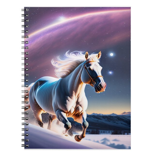 Cuaderno Gallopaje de caballos en campos nevados bajo cielo (Frente)