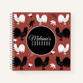 Cuaderno Gallos Patrón Floral de Granja Dibujado a Mano