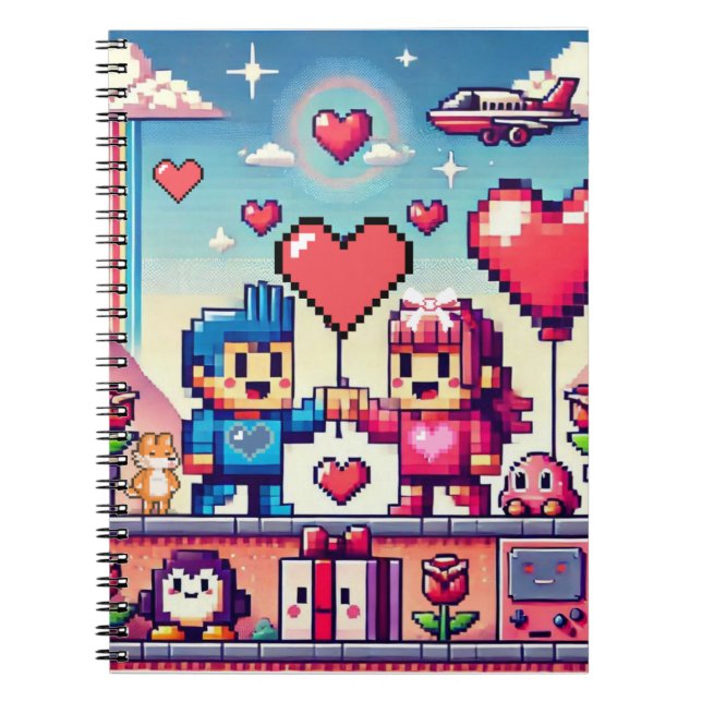 Cuaderno Gamer 8 bit día de San Valentín  (Frente)