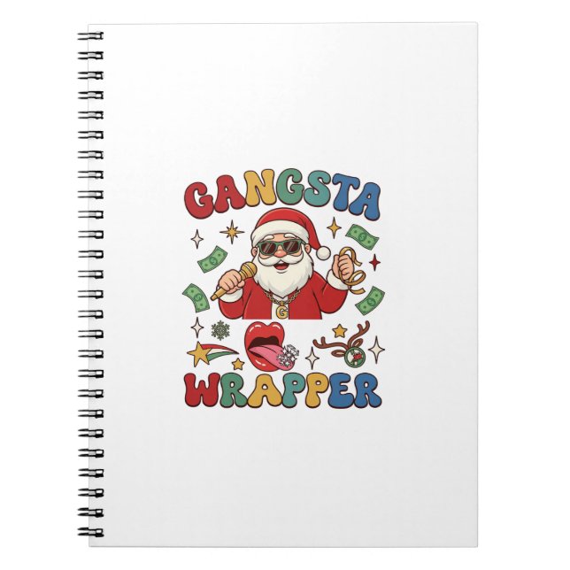 Cuaderno Gangsta Wrapper Santa de Navidad Micrófono Dinero (Frente)
