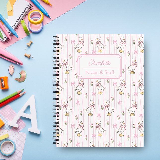Cuaderno Ganso Coqueto Monograma de Lazo Rosa Cute Femenino (Subido por el creador)