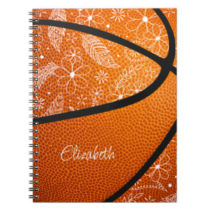 Cuaderno garabatos plumas paislies flores boho baloncesto