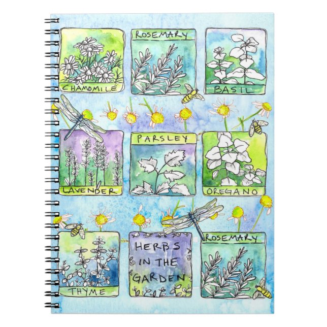 Cuaderno Garden Journal Basal Plantas de abejas de la libél (Frente)