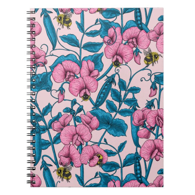 Cuaderno Garzas y abejorros dulces, rosa y azul (Frente)