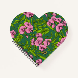 Cuaderno Garzas y abejorros dulces, verdes y rosas