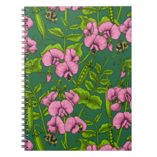 Cuaderno Garzas y abejorros dulces, verdes y rosas