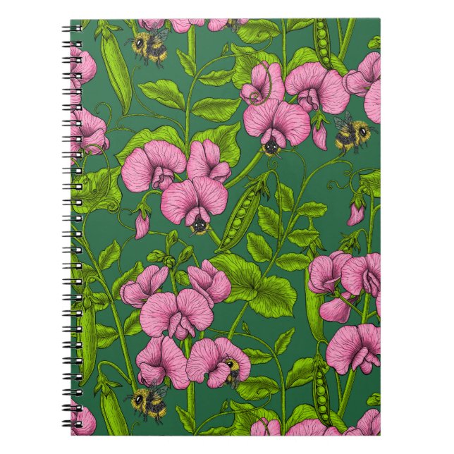 Cuaderno Garzas y abejorros dulces, verdes y rosas (Frente)