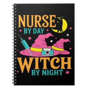 Cuaderno Gata de Halloween Clásica Enfermera de Día, Bruja