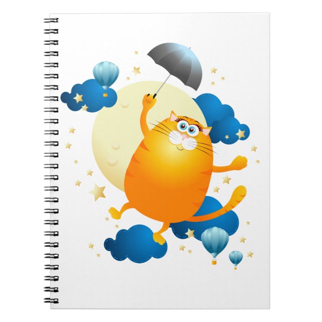 Cuaderno Gatito Adorable Volando con Paraguas (Frente)