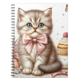 CUADERNO GATITO ADORABLE Y ESPONJOSO CON LAZOS Y PASTELITOS