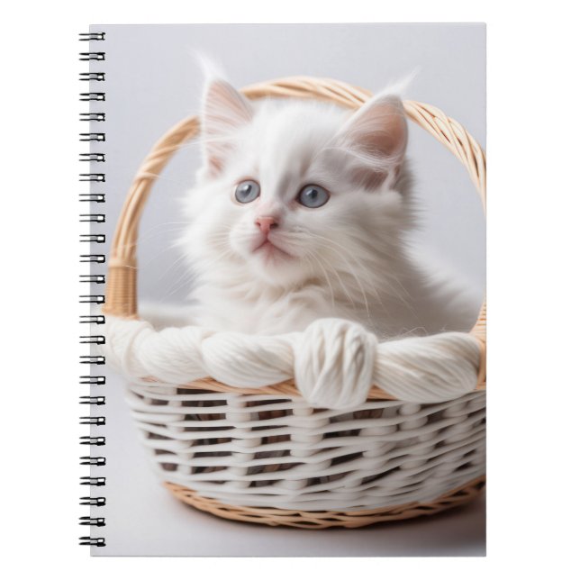 Cuaderno Gatito blanco en una cesta (Frente)
