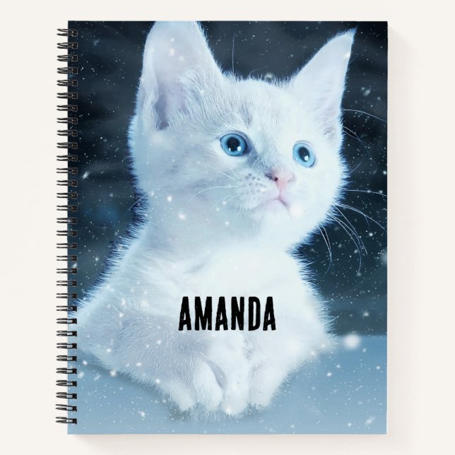Cuaderno Gatito blanco lindo con ojos azules de Bonito (Anverso)