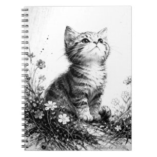 Cuaderno Gatito Caprichoso entre Flores Silvestres – Blanco