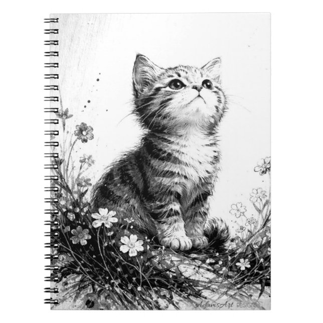 Cuaderno Gatito Caprichoso entre Flores Silvestres – Blanco (Frente)