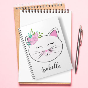 Cuaderno Gatito Con Mariposa Rosa Personalizado
