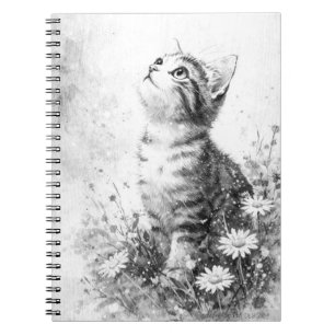 Cuaderno Gatito Curioso entre Flores Silvestres – Blanco y