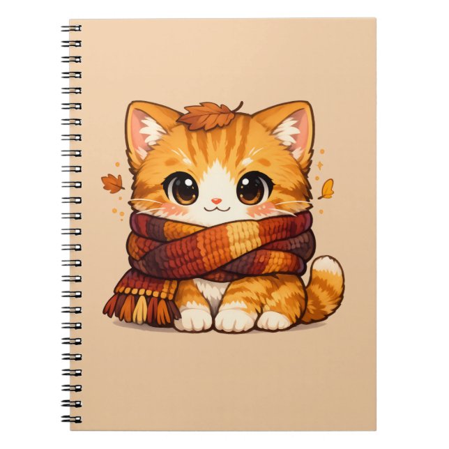 Cuaderno Gatito de Bufanda Acogedora de Otoño – Otoño (Frente)