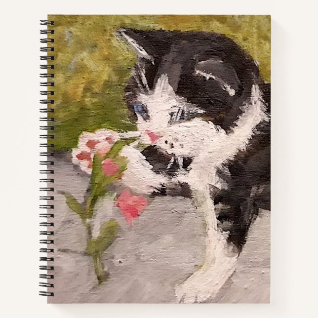Cuaderno Gatito jugando con flor rosa (Anverso)