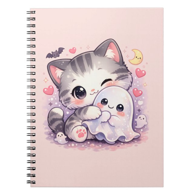 Cuaderno Gatito Kawaii Abraza Fantasma (Frente)