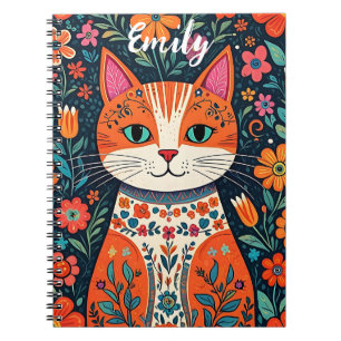 Cuaderno Gatito lindo con flores de arte folclórico caprich