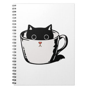 Cuaderno Gatito negro con nariz roja escondido en una taza