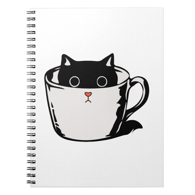 Cuaderno Gatito negro con nariz roja escondido en una taza (Frente)