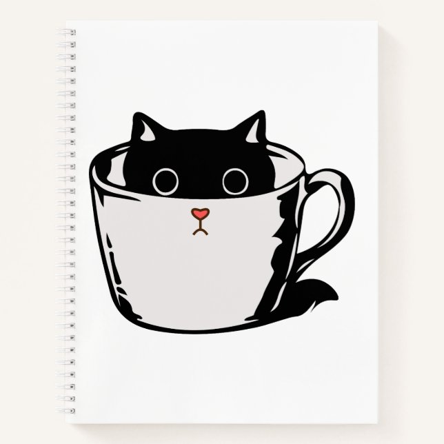 Cuaderno Gatito negro con nariz roja escondido en una taza (Anverso)