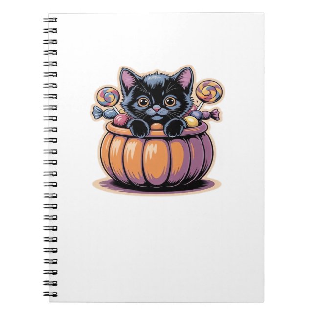 Cuaderno Gatito negro en la camiseta clásica del balde de a (Frente)
