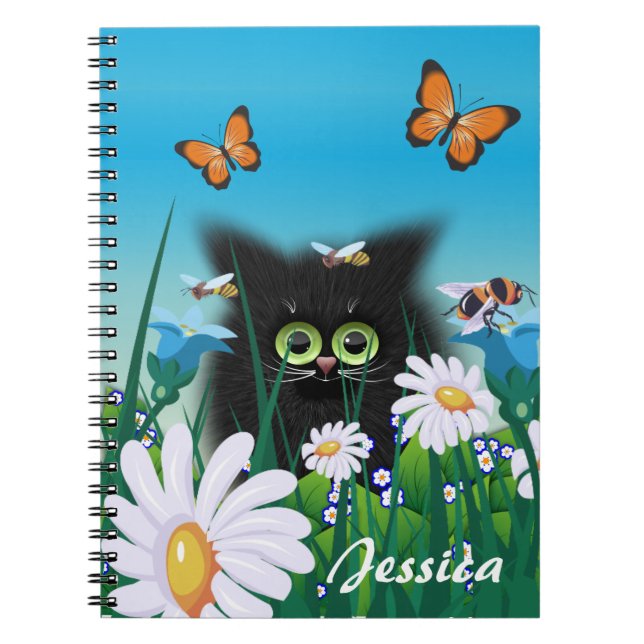 Cuaderno Gatito negro lindo con dientes personalizados (Frente)